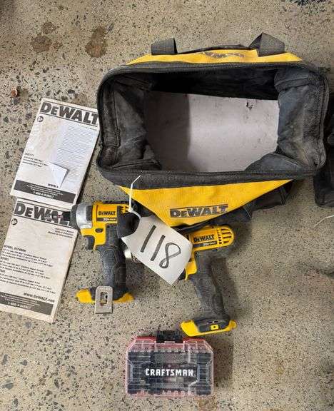 Two Dewalt 20V Max Drills With Bag & Craftsman Bit Set