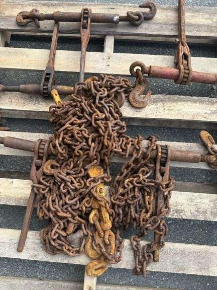 Lot of 4 Sets of Freight Chains & Binders