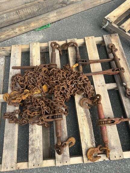 Lot of 4 Sets of Freight Chains & Binders