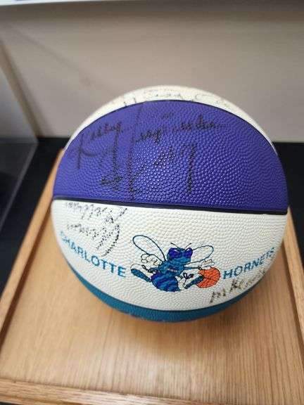 1990's Charlotte Hornets Team Signed Ball in Display Case