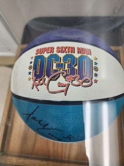 Dell Curry Autographed Charlotte Hornets Basketball in Display Case