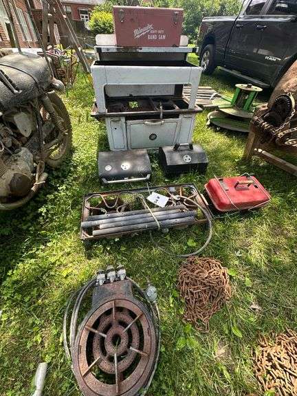 Lot of Antique Grill Parts and Milwaukee Tool Box
