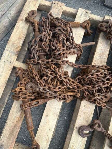 Lot of 4 Sets of Freight Chains & Binders