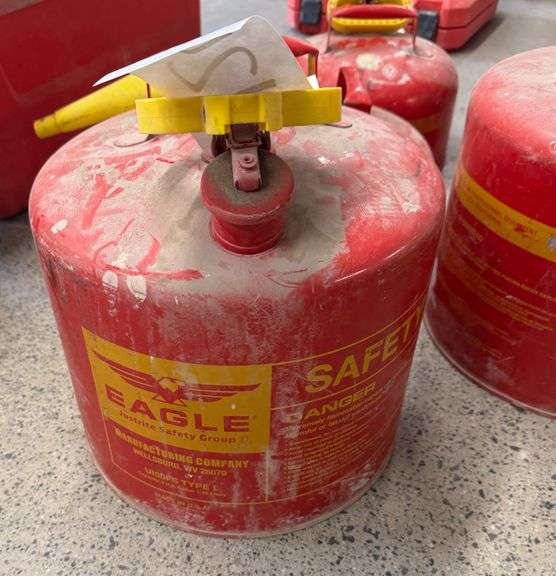 Five Red Eagle Gas Cans