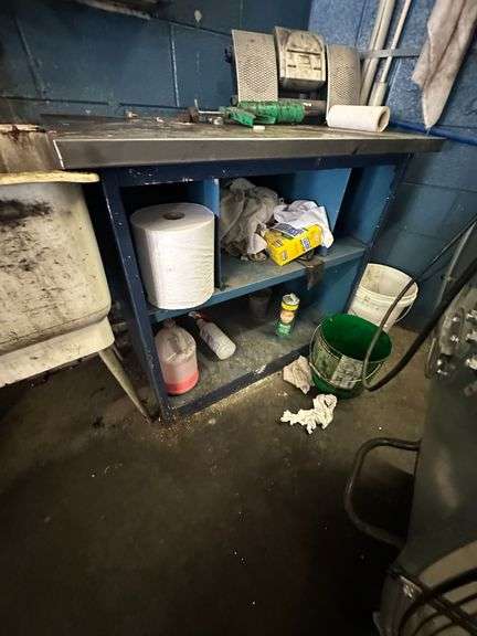 Basin Sink & Steel Topped Table w/ Contents