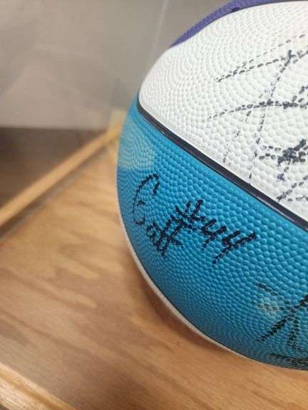 1990's Charlotte Hornets Team Signed Ball in Display Case