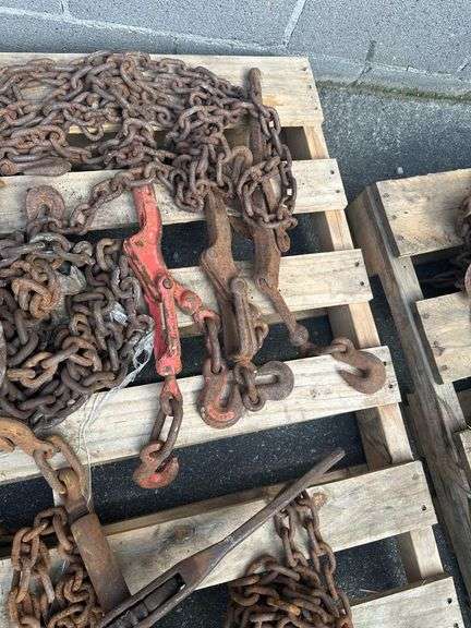 Lot of 4 Sets of Freight Chains & Binders