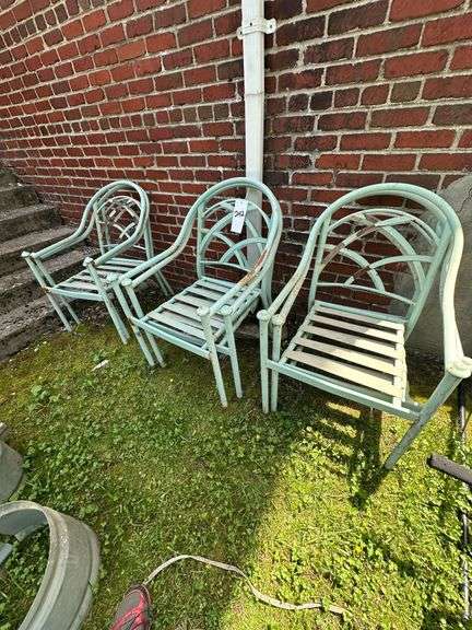 Set of 6 Reed Style Antique Aluminum Patio Chairs