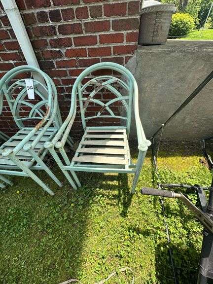 Set of 6 Reed Style Antique Aluminum Patio Chairs
