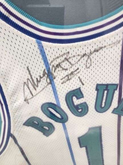 Tyrone "Muggsy" Bogues Autographed Framed and Matted Charlotte Hornets Jersey
