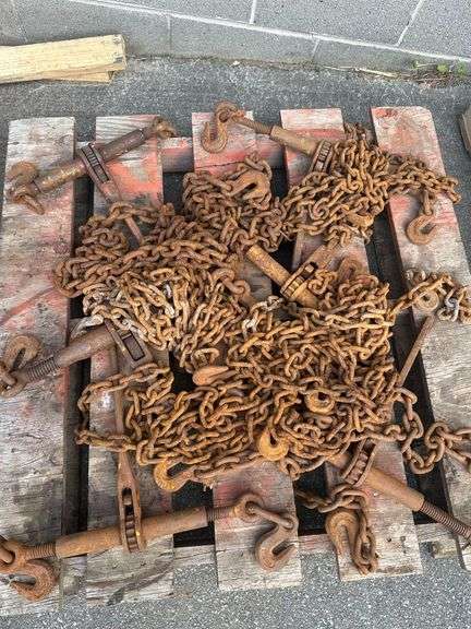 Lot of 6 Sets of Freight Chains & Binders