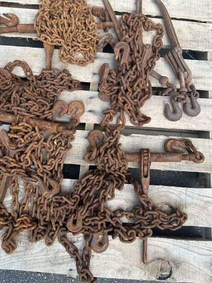 Lot of 4 Sets of Freight Chains & Binders