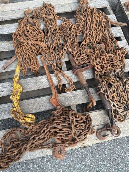 Lot of 4 Sets of Freight Chains & Binders