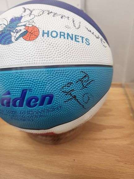 1990's Charlotte Hornets Team Signed Ball in Display Case