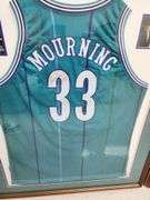 Alonzo Mourning Autographed Framed and Matted Charlotte Hornets Jersey
