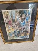 "Tar Heel Heroes" By Fritz Kling Framed and Matted Print Signed By Dean Smith and Phil Ford