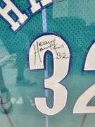 Hersey Hawkins Autographed Framed and Matted Charlotte Hornets Jersey