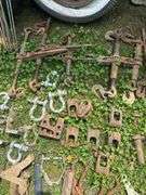 Lot of Assorted Steel Shackles, Fittings, Binders, & other Freight Rigging Tools