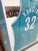 Hersey Hawkins Autographed Framed and Matted Charlotte Hornets Jersey