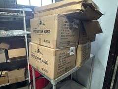 Contents of New Stock Room includes New Steel Toe Rubber Boots, New Gloves, New Food Trays, New Floor Mats, New Protective Face Sheilds, New Carts, and all Shelving