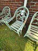 Set of 6 Reed Style Antique Aluminum Patio Chairs