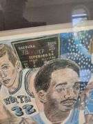"Tar Heel Heroes" By Fritz Kling Framed and Matted Print Signed By Dean Smith and Phil Ford