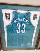 Alonzo Mourning Autographed Framed and Matted Charlotte Hornets Jersey