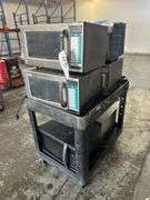 Six Commercial Microwaves on rolling cart