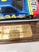 1995 Jeff Gordan Points Champion Signed Photo and 1:24 Scale Die Cast Bank Display