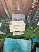 Lot of Antique Cast Iron Lawn Roller & Wood Slat Bird Feeder