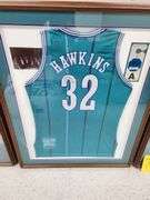 Hersey Hawkins Autographed Framed and Matted Charlotte Hornets Jersey