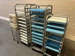 Group of Pan Racks, Pans, Tubs, and Cart