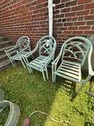 Set of 6 Reed Style Antique Aluminum Patio Chairs
