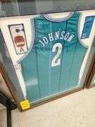 Larry Johnson Autographed Framed and Matted Charlotte Hornets Jersey