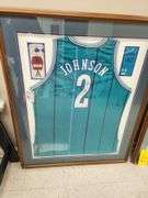 Larry Johnson Autographed Framed and Matted Charlotte Hornets Jersey