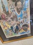 "Tar Heel Heroes" By Fritz Kling Framed and Matted Print Signed By Dean Smith and Phil Ford