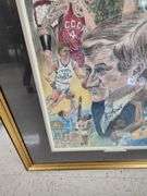 "Tar Heel Heroes" By Fritz Kling Framed and Matted Print Signed By Dean Smith and Phil Ford