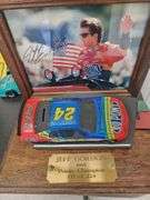 1995 Jeff Gordan Points Champion Signed Photo and 1:24 Scale Die Cast Bank Display