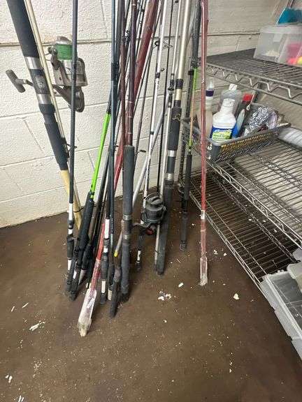 Assorted Fishing Poles w/ Tackle Box