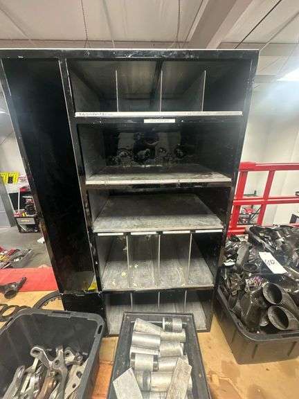 Black Open Front Cabinet with Dividers Steel / w/ Alum.