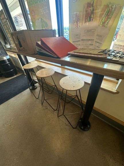 Counter-Height Bar Table with Metal Base & Stainless Steel Top with Three Stools