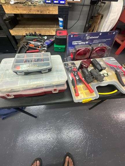 Assorted Automotive Repair Parts, Mechanic's Hand Tools, Automotive Primary Wire & Small Parts Organizers w/ Contents