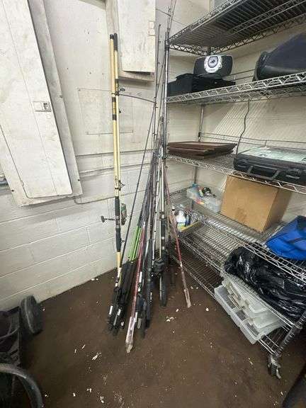 Assorted Fishing Poles w/ Tackle Box