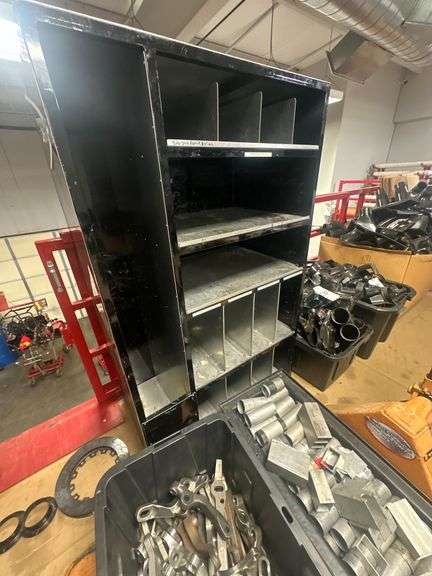 Black Open Front Cabinet with Dividers Steel / w/ Alum.