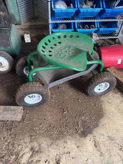 Rolling Work Seat w/Tool Tray, Steel, Pneumatic Tires
