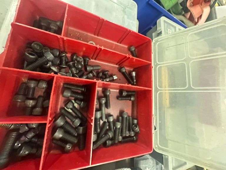 Five Assorted Bins Nuts Bolts & Washers