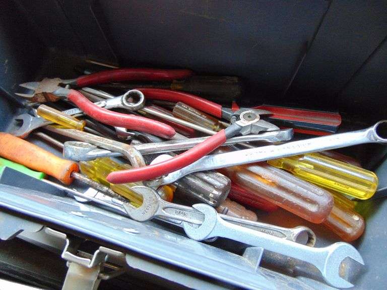 Tool Box of Wrenches & Screw Drivers