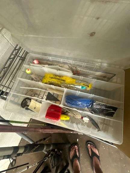Assorted Fishing Poles w/ Tackle Box