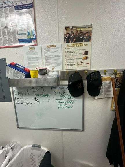 Grouping of Wall Attached Storage including Deli Paper Dispenser, Cup/Lid/ Bag Holders