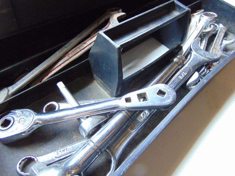 Tool Box of Wrenches & Screw Drivers